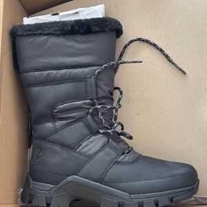 Timberland Black Waterproof Lace-Up Winter Boot with Faux Fur Collar